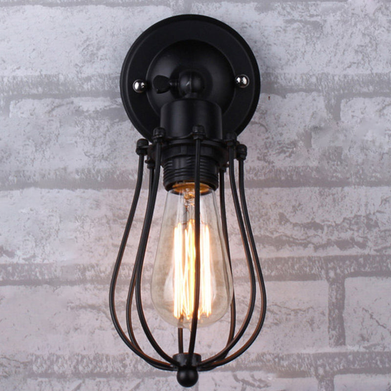 Adjustable Black Iron Wall Lamp - Bulb Shaped Cage Industrial Style Ideal For Bedroom Reading 1 /
