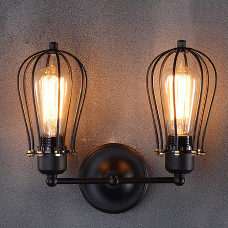 Adjustable Black Iron Wall Lamp - Bulb Shaped Cage Industrial Style Ideal For Bedroom Reading 2 /