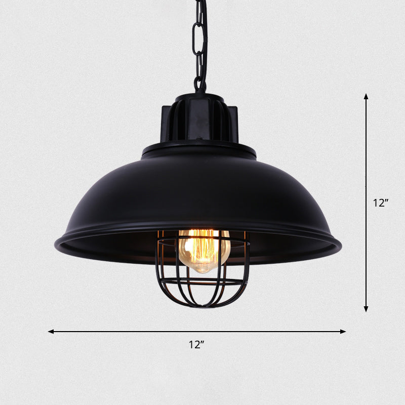 Metal Pendant Light With Cage Guard For Commercial Settings Black