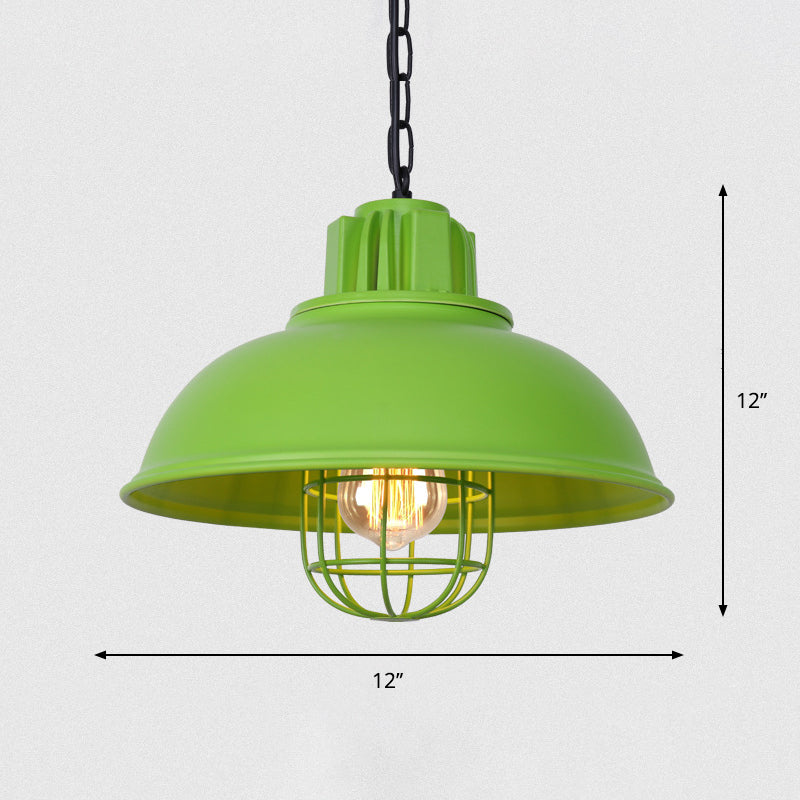 Metal Pendant Light With Cage Guard For Commercial Settings Green
