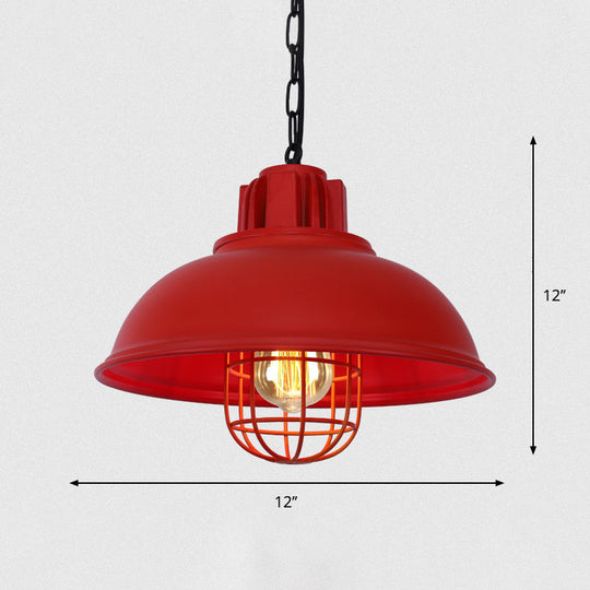 Metal Pendant Light With Cage Guard For Commercial Settings Red