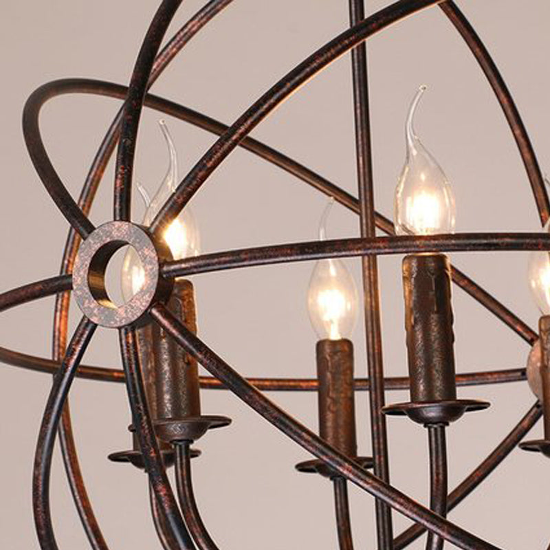 6-Bulb Wrought Iron Chandelier: Industrial Orbit Globe Pendant Light for Restaurants