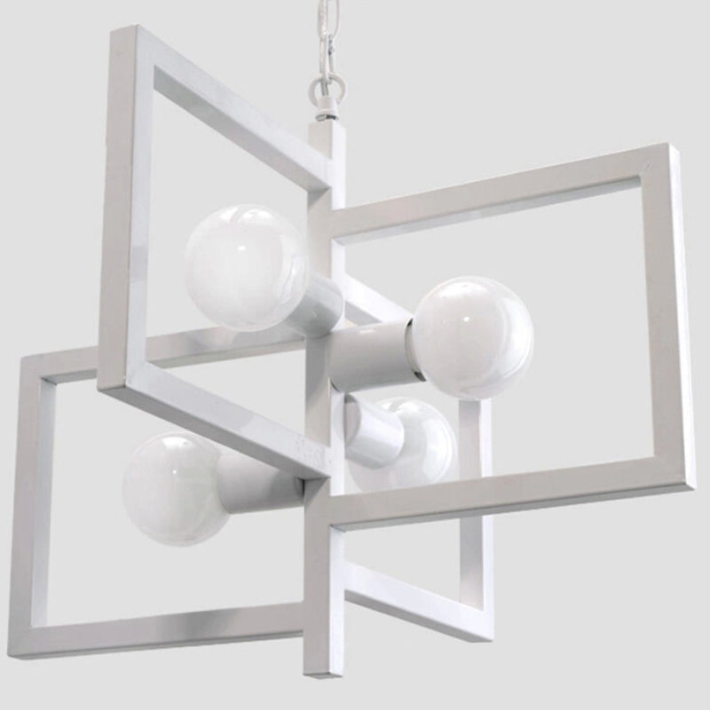 Industrial Metal Chandelier: 4-Light Square Pendant for Restaurants