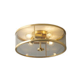 Simplicity Brass Clear Glass 4-Bulb Drum Flush Ceiling Light For Bedroom