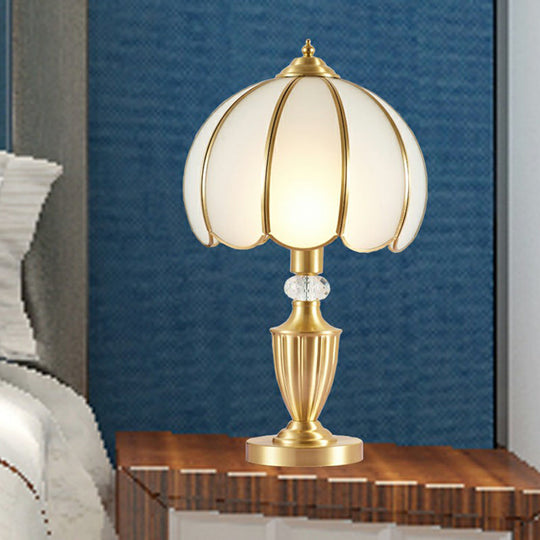 Vintage White Glass Table Lamp With Scalloped Edge - Elegant Bedside Night Light Gold