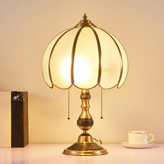 Vintage White Glass Table Lamp With Scalloped Edge - Elegant Bedside Night Light Gold-Black