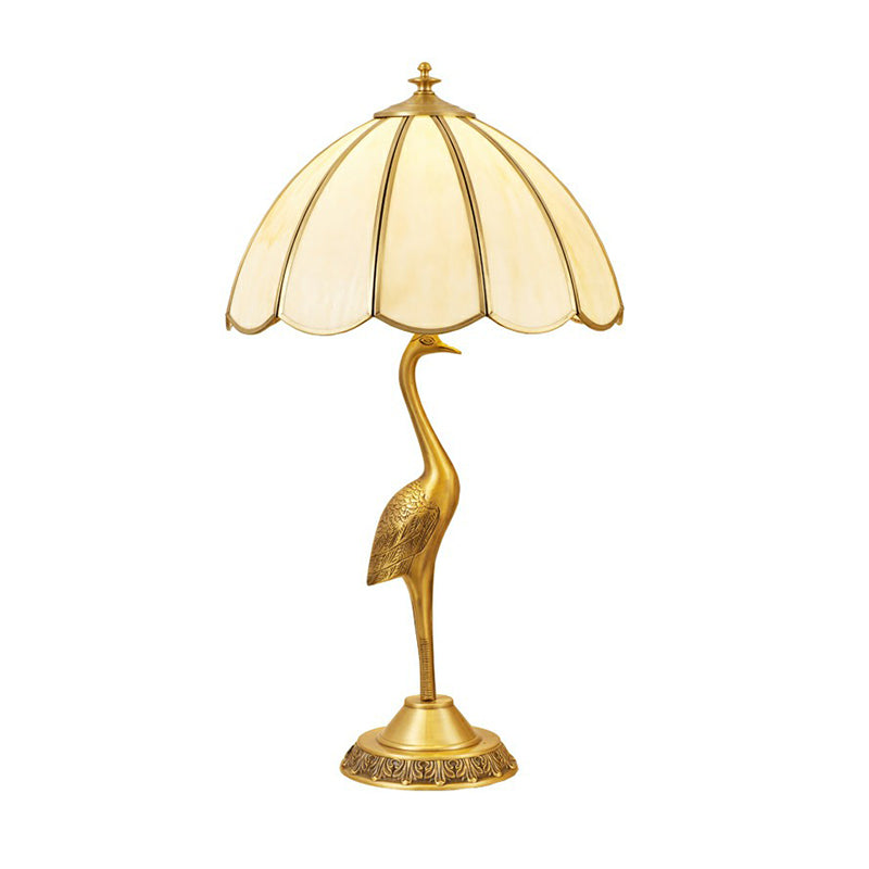 Opal Glass Umbrella Shaped Brass Table Lamp With Retro Halcyon Deco