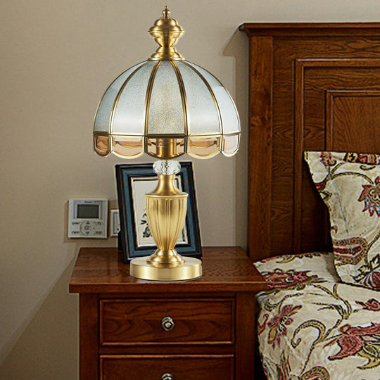 Vintage Style Brass Nightstand Lamp With Scalloped Opaque Glass Ideal For Bedroom Table Light / Dome