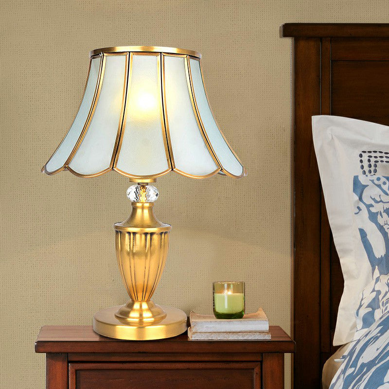 Vintage Style Brass Nightstand Lamp With Scalloped Opaque Glass Ideal For Bedroom Table Light /