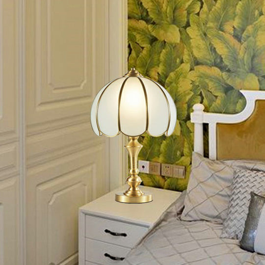 Vintage Style Brass Nightstand Lamp With Scalloped Opaque Glass Ideal For Bedroom Table Light /