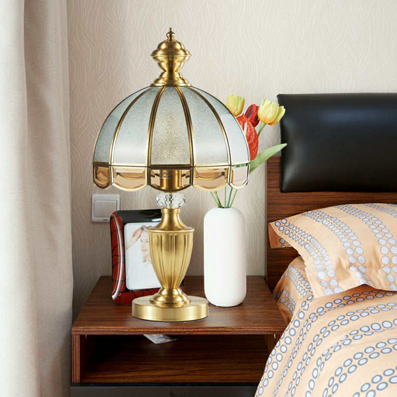 Vintage Style Brass Nightstand Lamp With Scalloped Opaque Glass Ideal For Bedroom Table Light