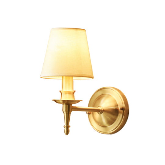 Modern Gold Bedroom Wall Sconce With Fabric Shade - Single-Bulb Light