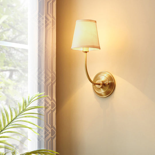 Simple Gold Conic Wall Lamp: 1-Light Foyer Lighting Fixture With Fabric Shade