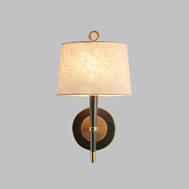 Minimalist Black-Brass Wall Sconce Light: Fabric Taper Lamp For Corridor 1 / Black