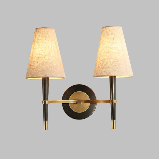 Minimalist Black-Brass Wall Sconce Light: Fabric Taper Lamp For Corridor 2 / Black