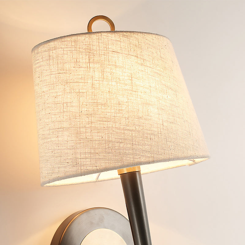Minimalist Black-Brass Wall Sconce Light: Fabric Taper Lamp For Corridor