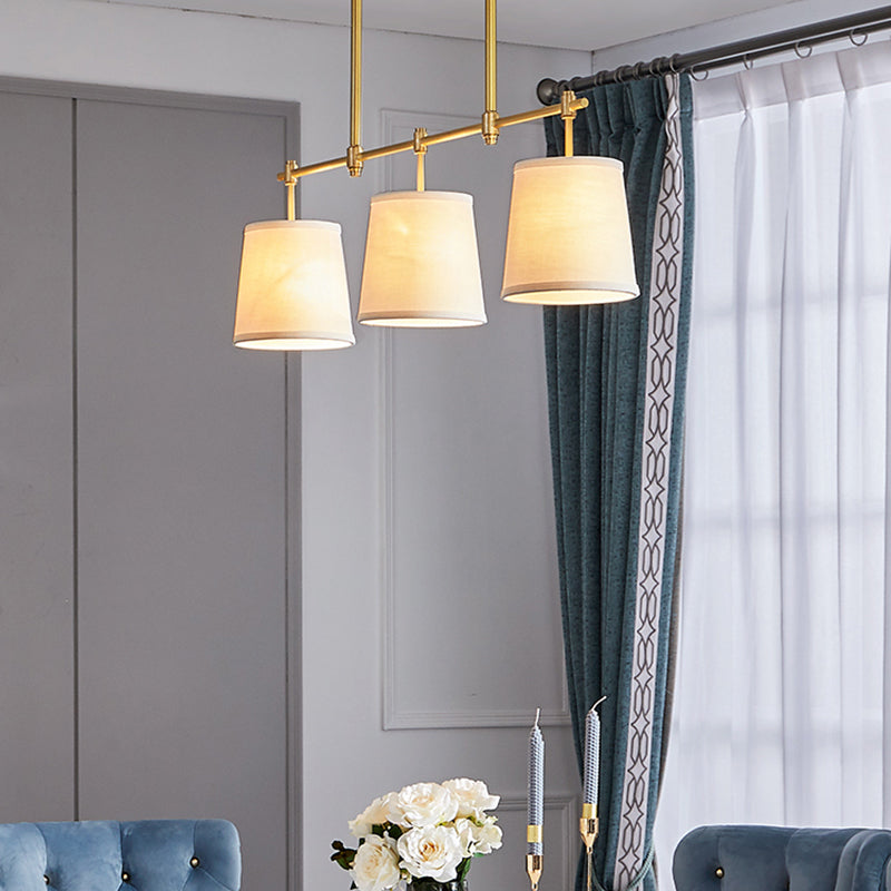 Modern Gold Pendant Lamp With 3-Lights & Cone Fabric Shade - Perfect For Dining Rooms Island