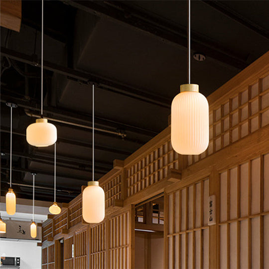 Modern Asian Pendant Lamp with Paper Shade - White Capsule/Drum Ceiling Light for Corridor - Sizes: 5.5"/8"/12" Wide