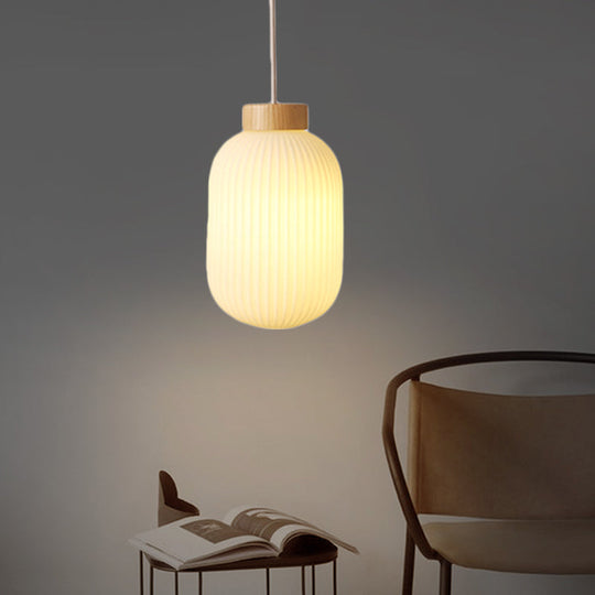 Modern Asian Pendant Lamp with Paper Shade - White Capsule/Drum Ceiling Light for Corridor - Sizes: 5.5"/8"/12" Wide