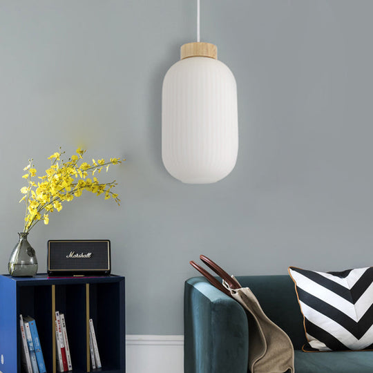 Modern Asian Pendant Lamp with Paper Shade - White Capsule/Drum Ceiling Light for Corridor - Sizes: 5.5"/8"/12" Wide