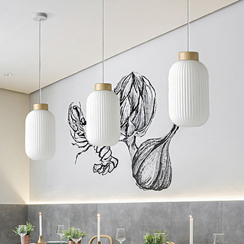 Modern Asian Pendant Lamp with Paper Shade - White Capsule/Drum Ceiling Light for Corridor - Sizes: 5.5"/8"/12" Wide