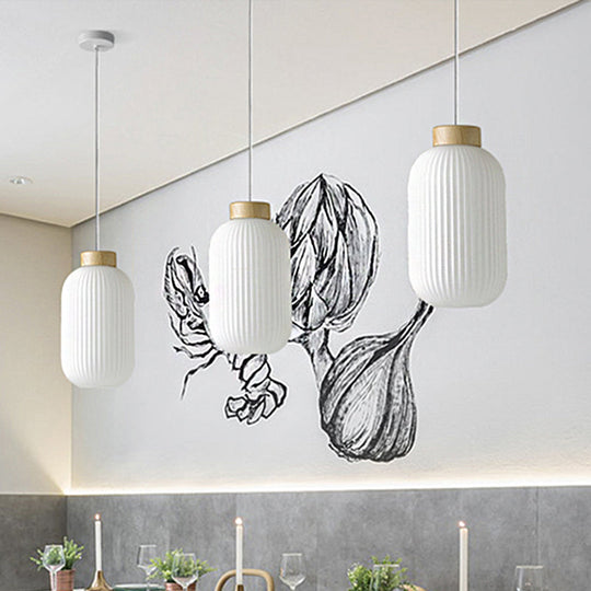 Modern Asian 1-Light Paper Pendant Lamp - White Capsule/Drum Design Corridor Lighting 5.5/8/12 Wide