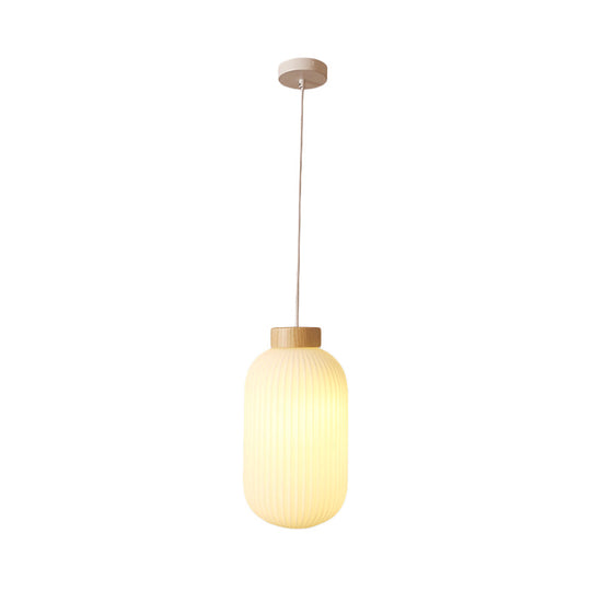 Modern Asian 1-Light Paper Pendant Lamp - White Capsule/Drum Design Corridor Lighting 5.5/8/12 Wide