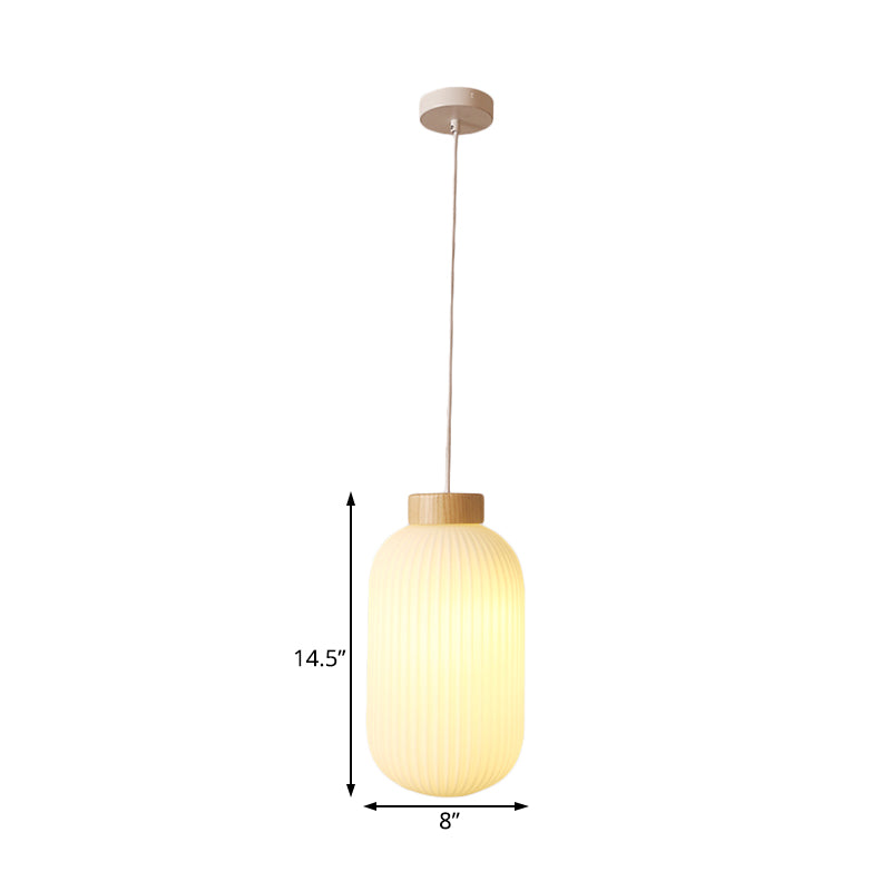 Modern Asian 1-Light Paper Pendant Lamp - White Capsule/Drum Design Corridor Lighting 5.5/8/12 Wide