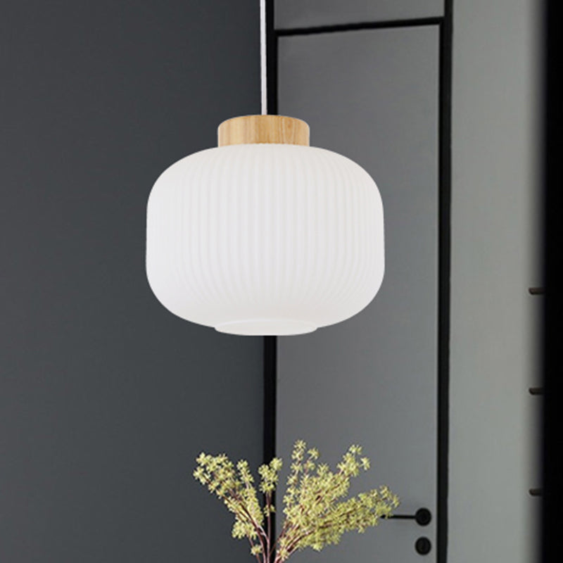 Modern Asian Pendant Lamp with Paper Shade - White Capsule/Drum Ceiling Light for Corridor - Sizes: 5.5"/8"/12" Wide