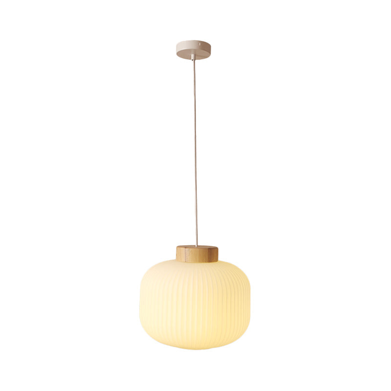 Modern Asian 1-Light Paper Pendant Lamp - White Capsule/Drum Design Corridor Lighting 5.5/8/12 Wide