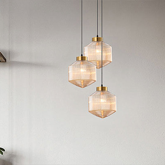 Modern Clear/Amber/Smoke Grey Glass Drum Pendant Light - 1-Light Ceiling Suspension Lamp Amber