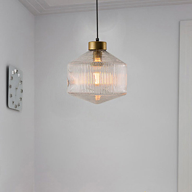 Modern Clear/Amber/Smoke Grey Glass Drum Pendant Light - 1-Light Ceiling Suspension Lamp Clear