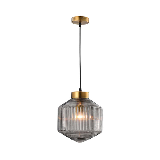 Modern Clear/Amber/Smoke Grey Glass Drum Pendant Light - 1-Light Ceiling Suspension Lamp