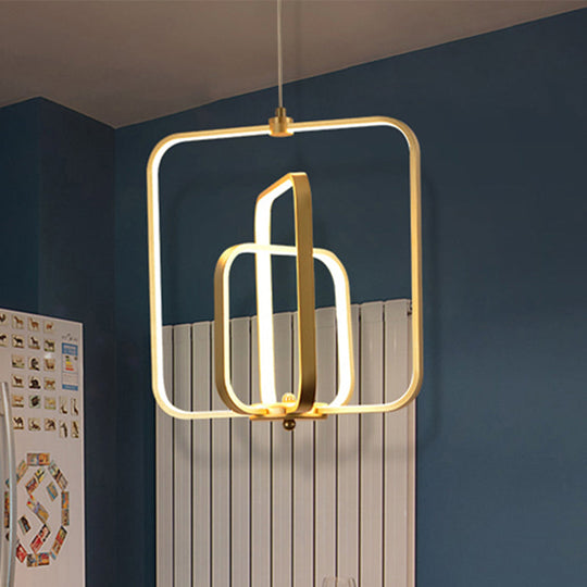 Modern Black/Gold Led Chandelier Pendant For Living Room: 3-Square Acrylic Ceiling Light Gold