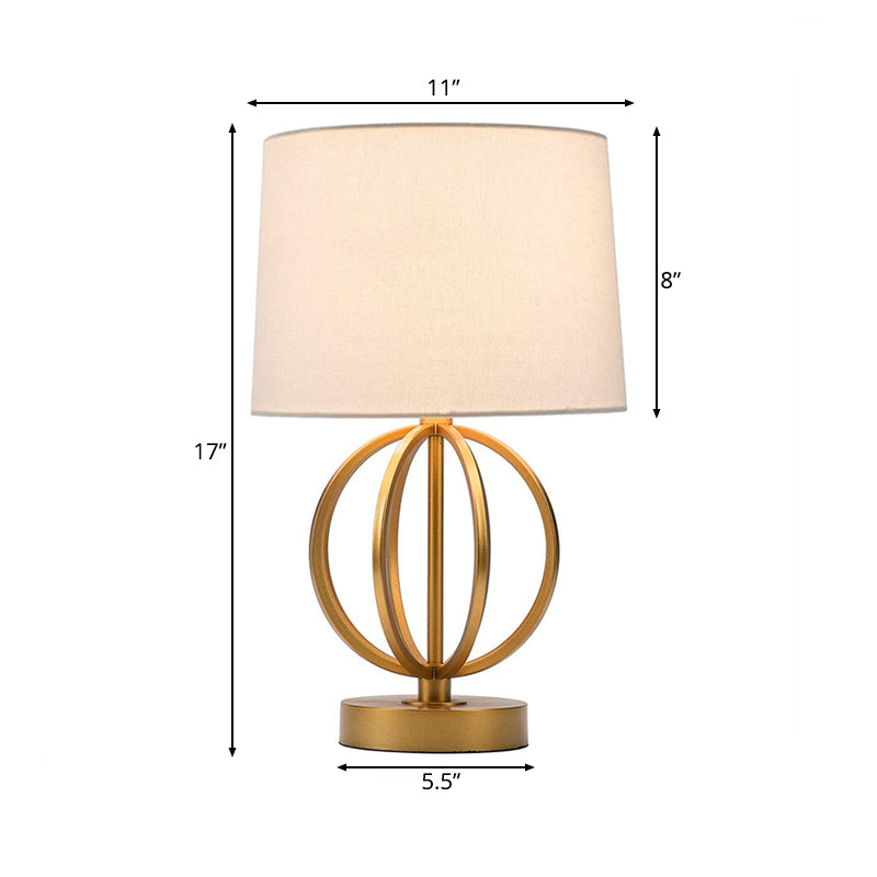 Traditional Drum Task Lighting Desk Lamp In White With Gold Metal Accent - Includes Fabric Shade And