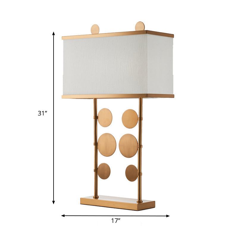 Brass Metal Study Lamp With Rectangular White Shade 1 Bulb Round Design
