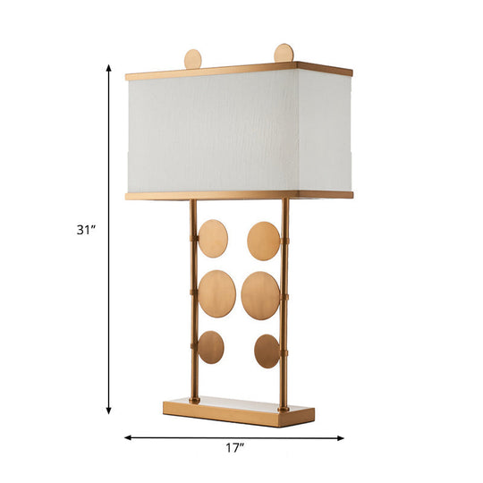 Brass Metal Study Lamp With Rectangular White Shade 1 Bulb Round Design