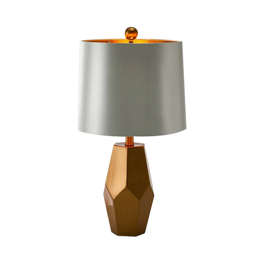 Traditional Fabric Drum Task Light: Silver Reading Lamp With Brass Metal Base