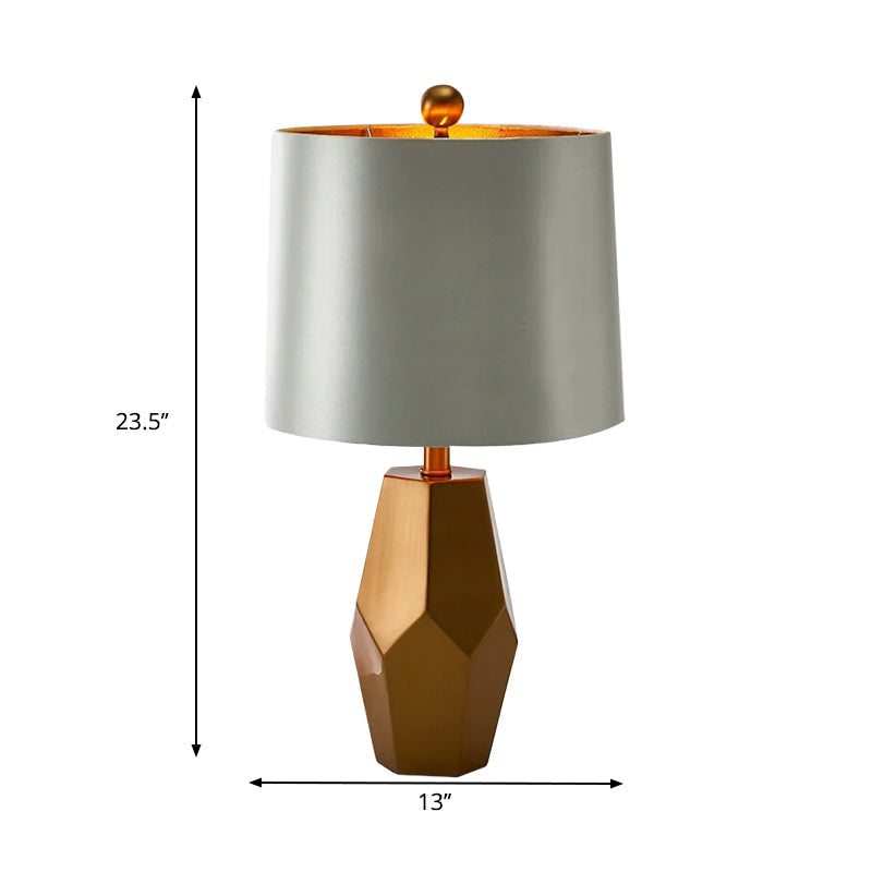 Traditional Fabric Drum Task Light: Silver Reading Lamp With Brass Metal Base
