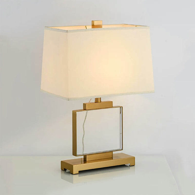 Traditional White Rectangle Study Lamp With Metal Base - Perfect Reading Light (1 Bulb)