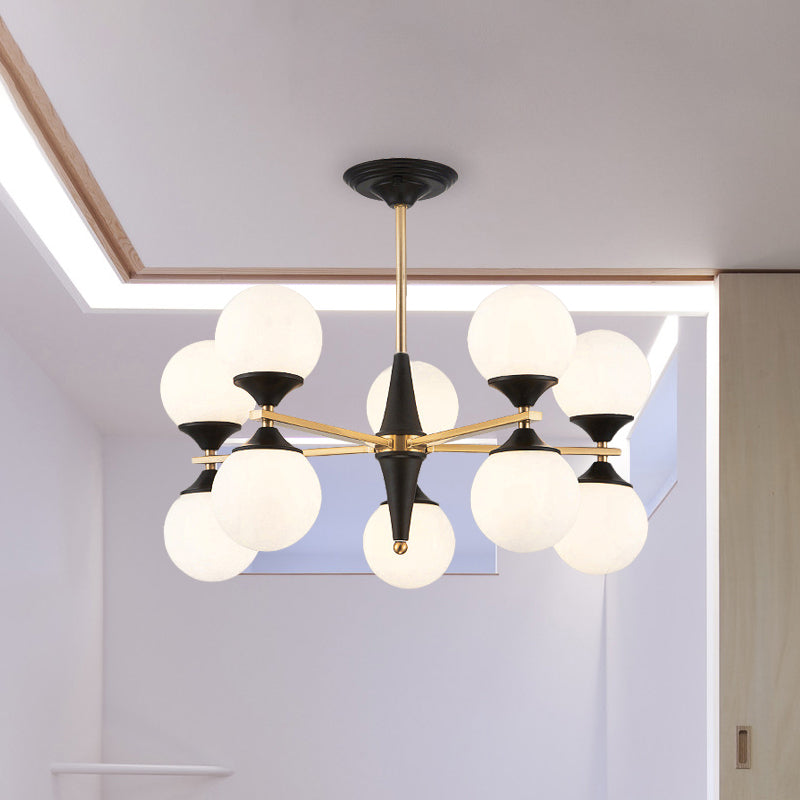 Modern White Glass Chandelier Pendant With Black Led Lights - Ideal For Dining Room 10 /