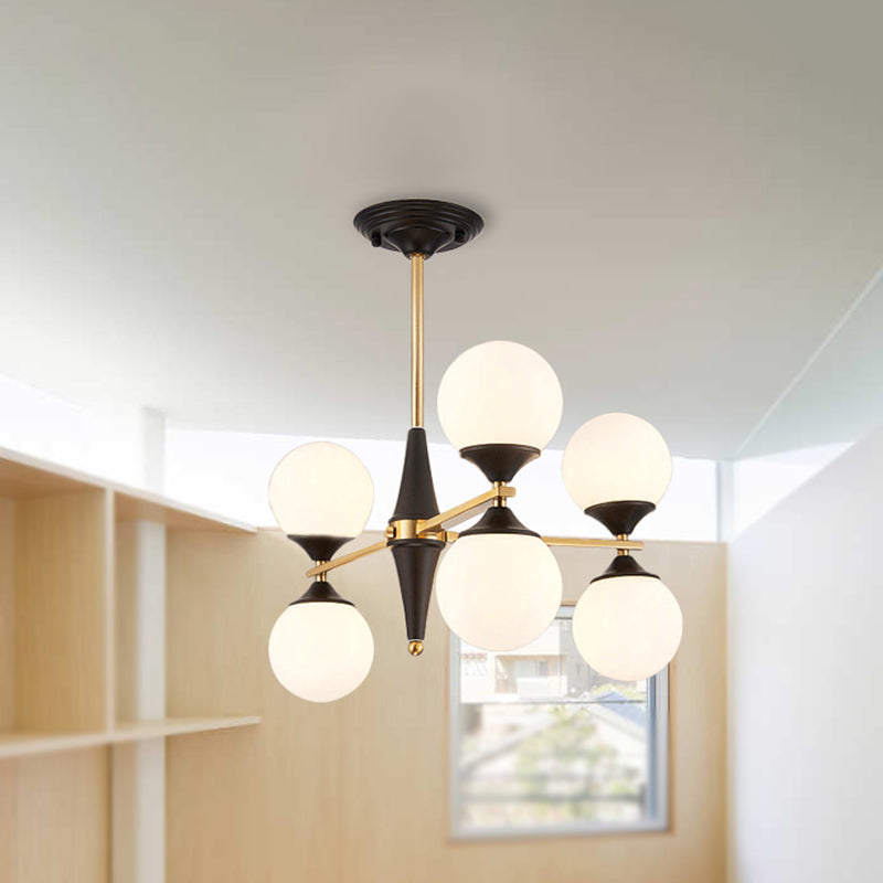 Modern White Glass Chandelier Pendant With Black Led Lights - Ideal For Dining Room 6 /
