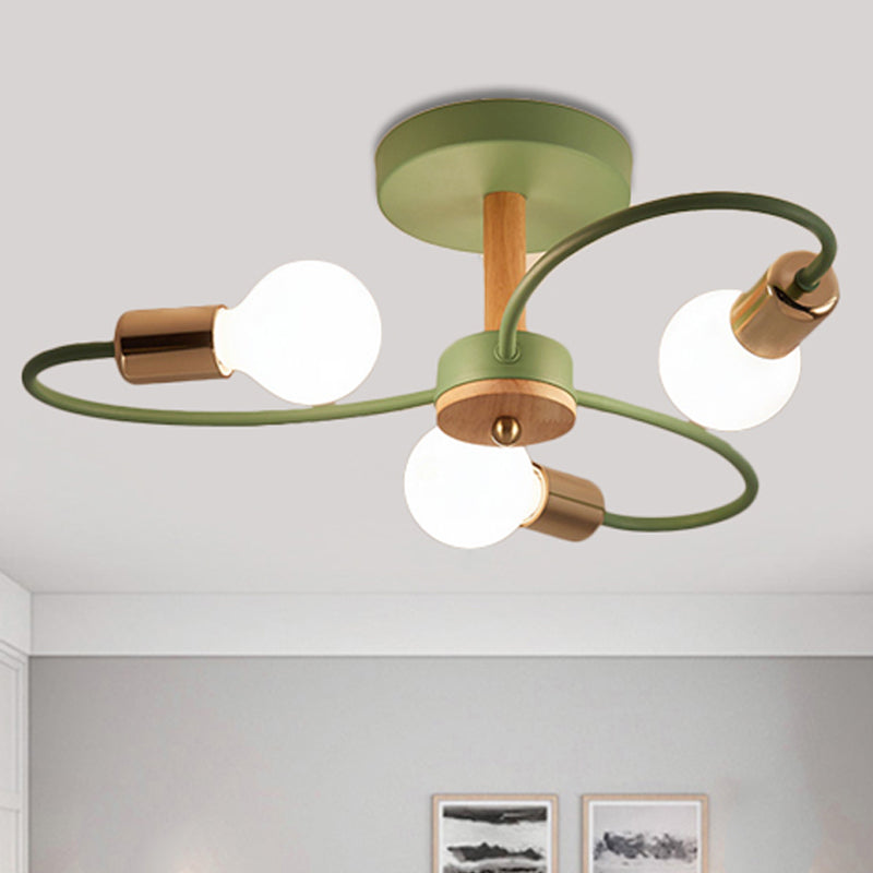 Contemporary Sputnik Semi Flush Lamp With Curved Arm - 3/6/8 Lights Grey/Green Metal Finish 3 /