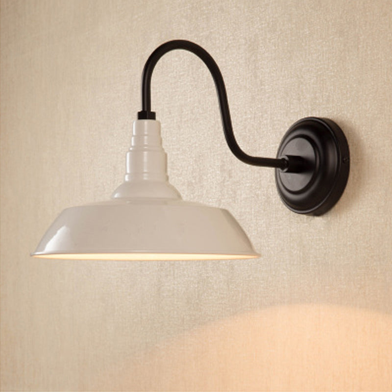 Industrial Iron Wall Light Fixture - Single-Bulb Mount Lighting Pot Lid Design Black-White