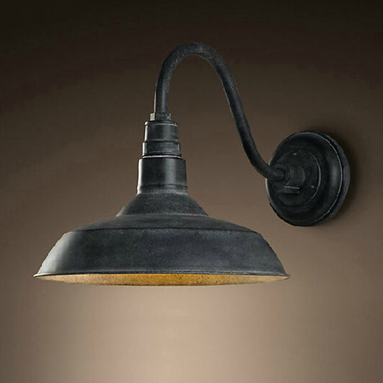 Industrial Iron Wall Light Fixture - Single-Bulb Mount Lighting Pot Lid Design Black-Gray