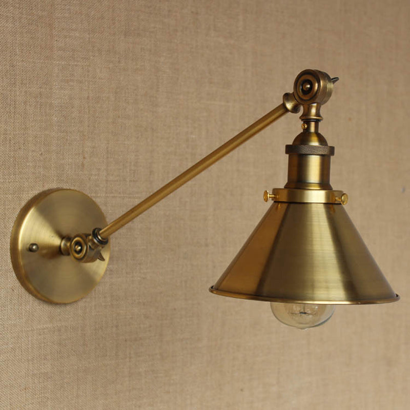 Vintage 1-Light Iron Wall Mounted Lamp In Brass For Bedroom