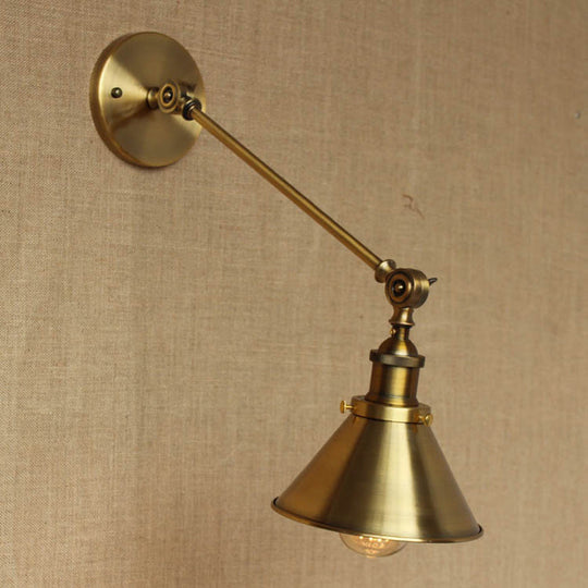 Vintage 1-Light Iron Wall Mounted Lamp In Brass For Bedroom