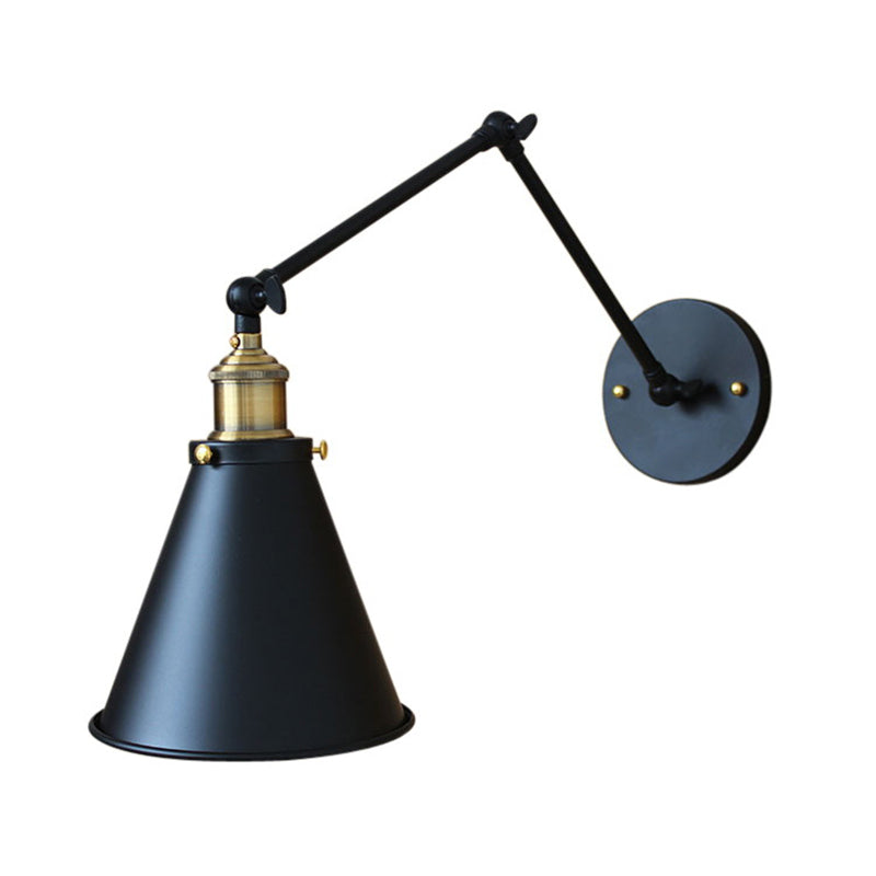 Antique Iron Wall Mount Light With Conical Shade - Perfect Bedroom Lighting Fixture Black