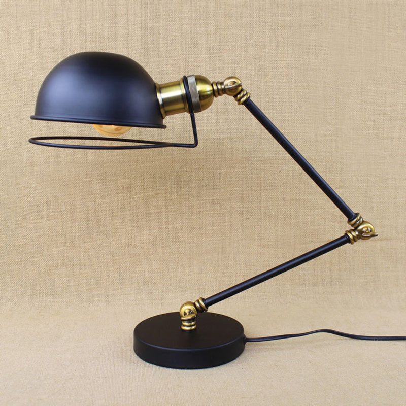 Sleek Black Metallic Dome Led Table Light - Simplicity Single-Bulb Nightstand Lighting For Bedrooms