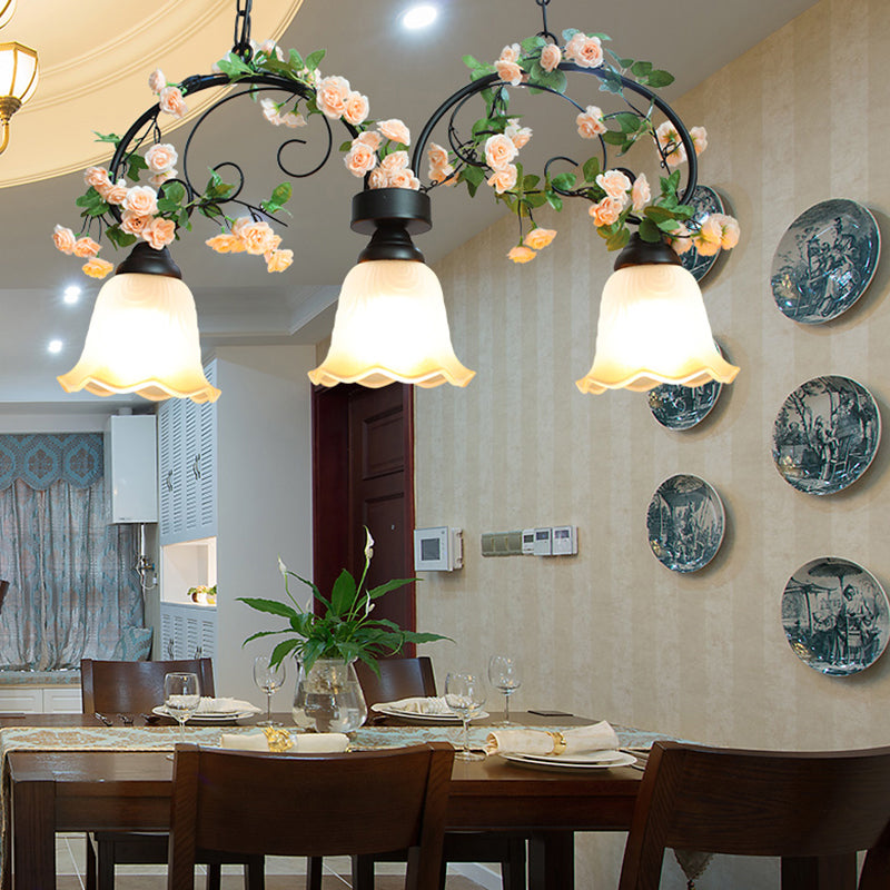 White Glass Island Light - Elegant American Rose Restaurant Suspension Fixture 3 /
